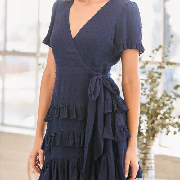 Lulus Navy Ruffle Wrap Dress - Picture 6 of 6